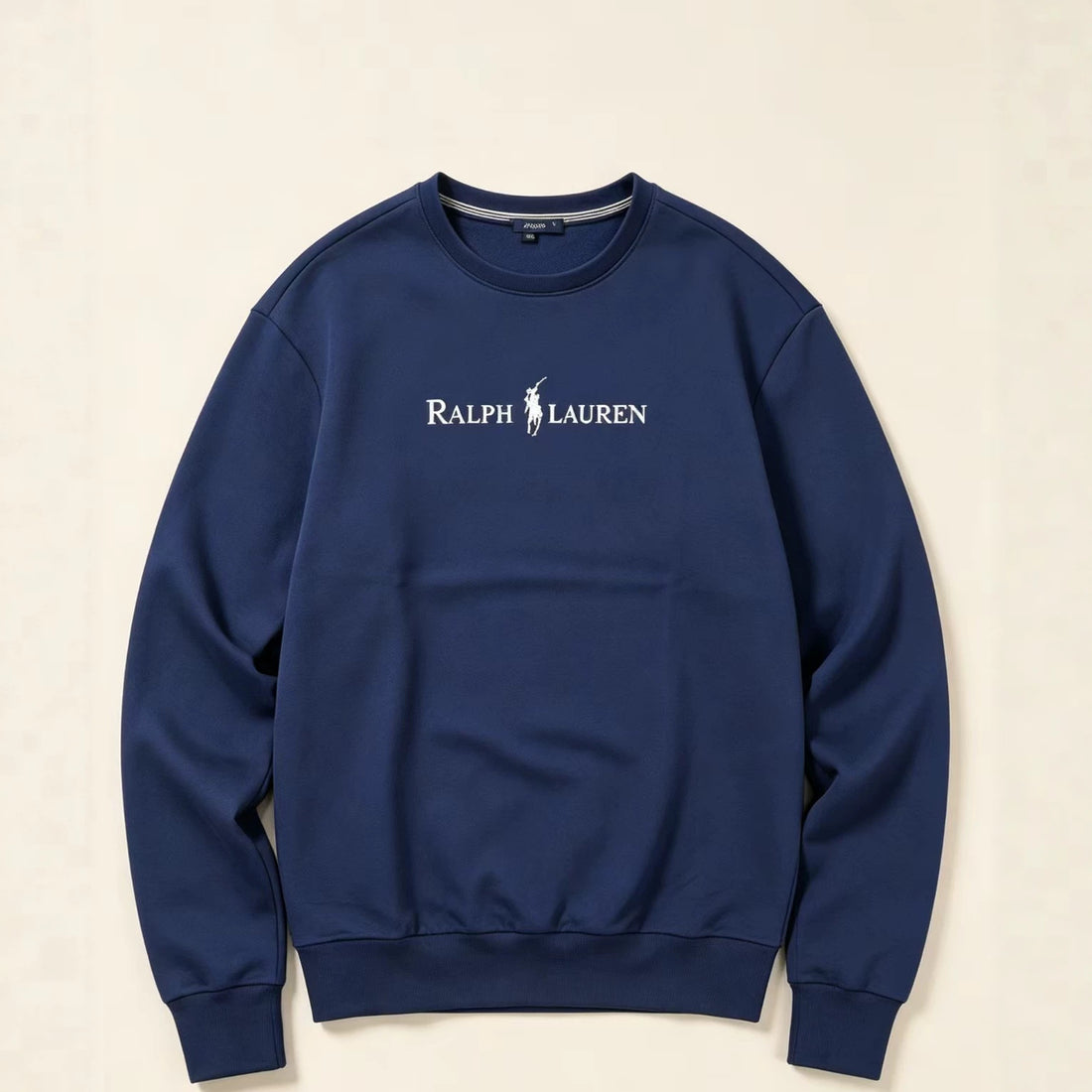 Navy Blue and Sage Green Relaxed-Fit Cotton Sweatshirt with Ribbed Cuffs and Hem