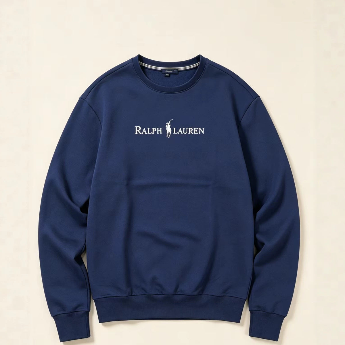 Navy Blue and Sage Green Relaxed-Fit Cotton Sweatshirt with Ribbed Cuffs and Hem