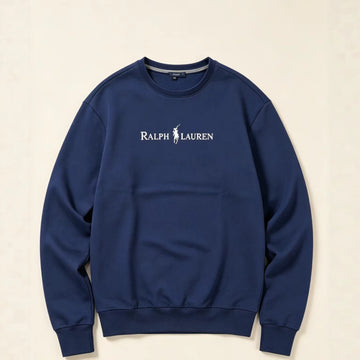 Navy Blue and Sage Green Relaxed-Fit Cotton Sweatshirt with Ribbed Cuffs and Hem