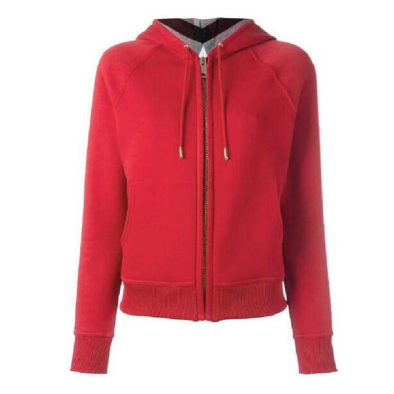 Zip-up hoodie with check-lined hood and drawstrings