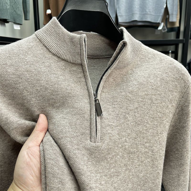 Half-Zip Mock Neck Knit Sweater in Soft Wool Blend