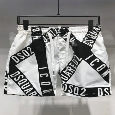 White Black Red Elastic-Waist Quick-Dry Casual Shorts