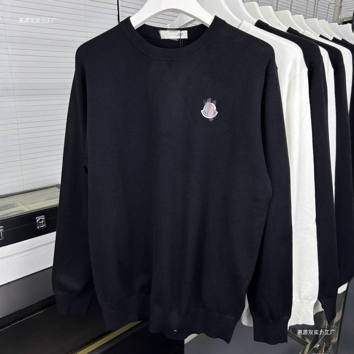 Black White Navy Light Gray Crewneck Sweater in Soft Knit Fabric