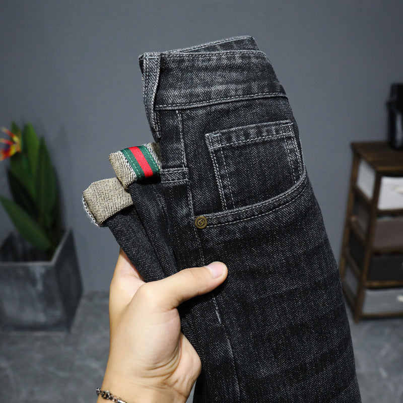 Slim-fit gray denim shorts with embroidered details