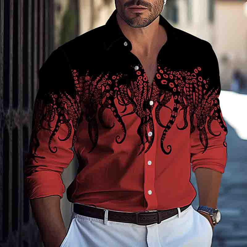Black-and-white graphic print slim fit long sleeve shirt