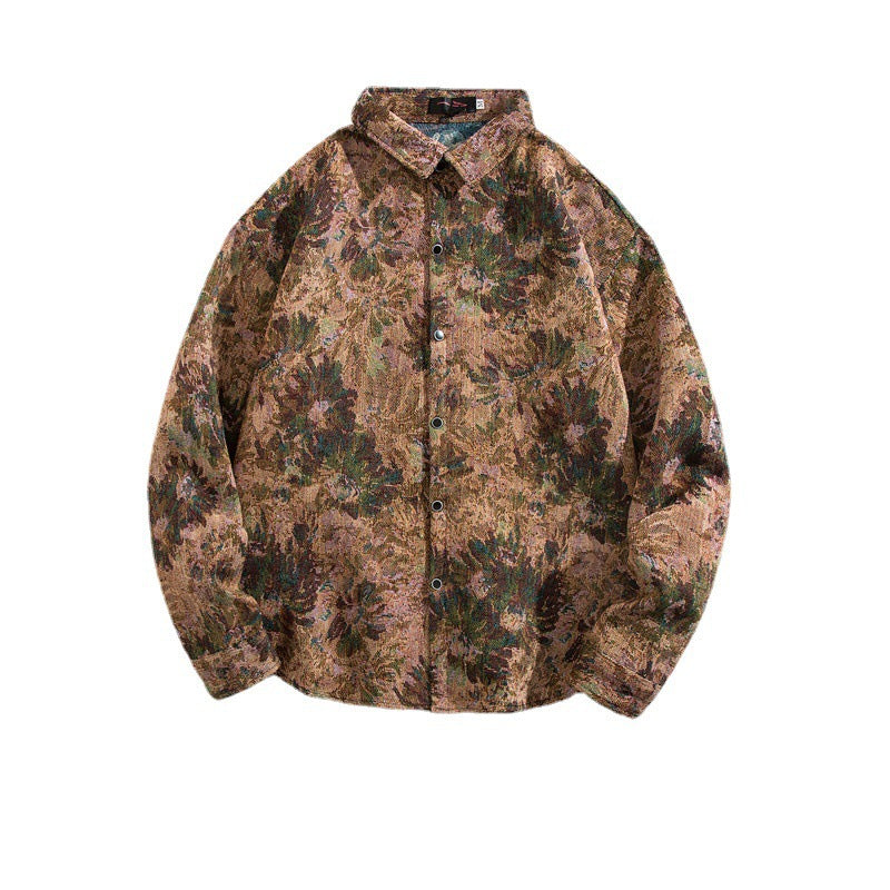 Oversized geometric tribal print button-up shirt
