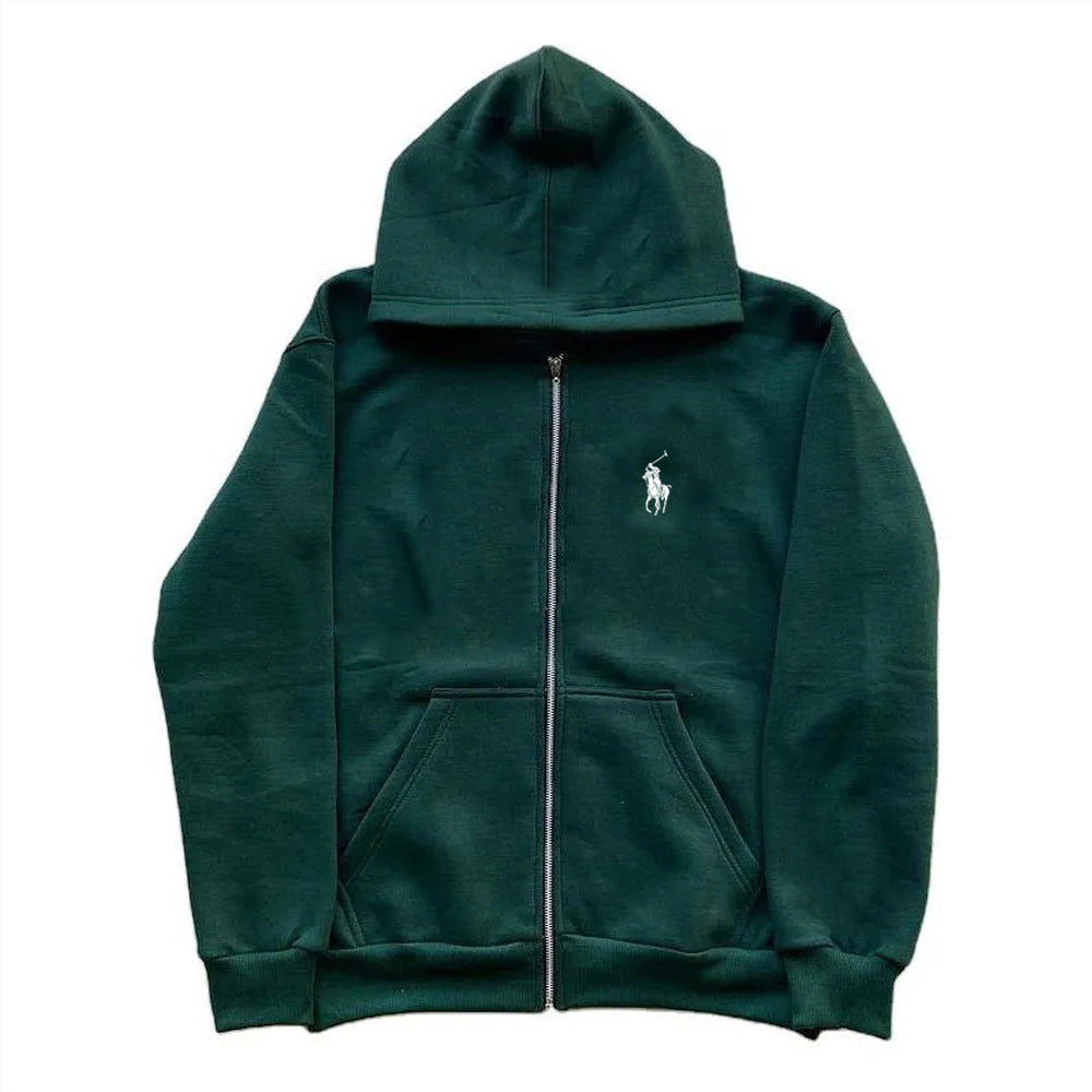 Black Cotton-Blend Relaxed-Fit Full-Zip Hoodie with Kangaroo Pocket