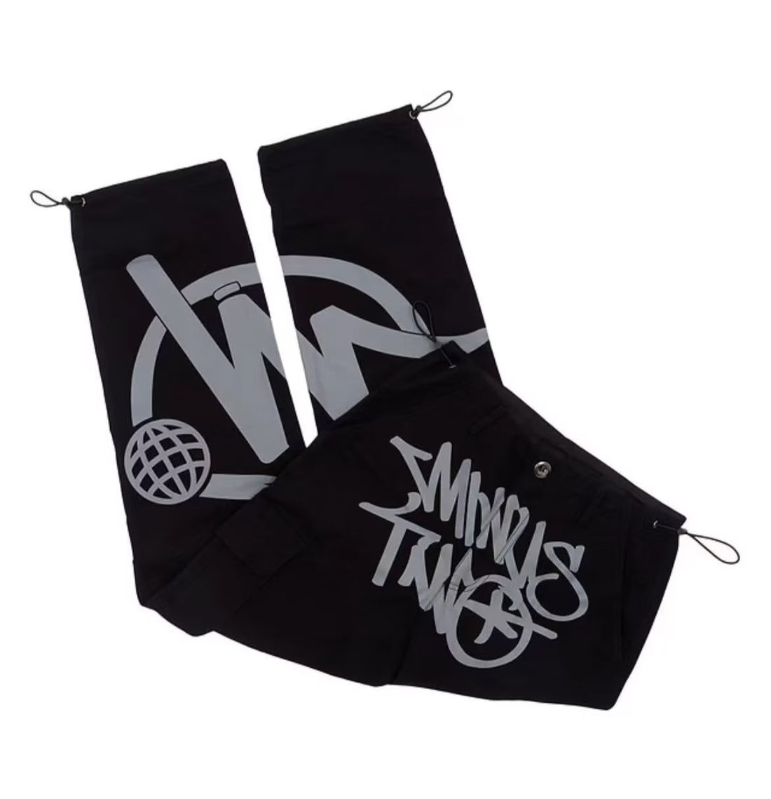 Black straight-leg graffiti-print shorts with globe motif