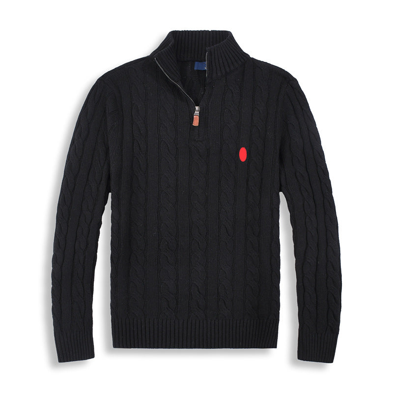 Cable-Knit Quarter-Zip Sweater with Ribbed Cuffs and Hem