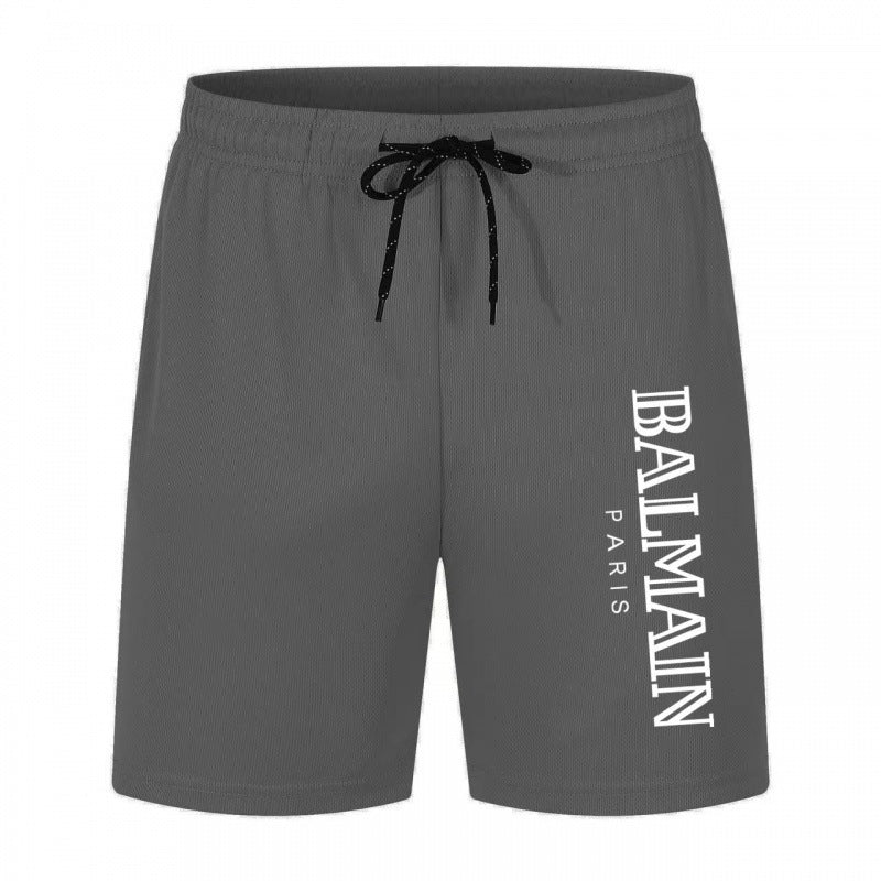 Black and White Printed Drawstring Waist Athletic Shorts