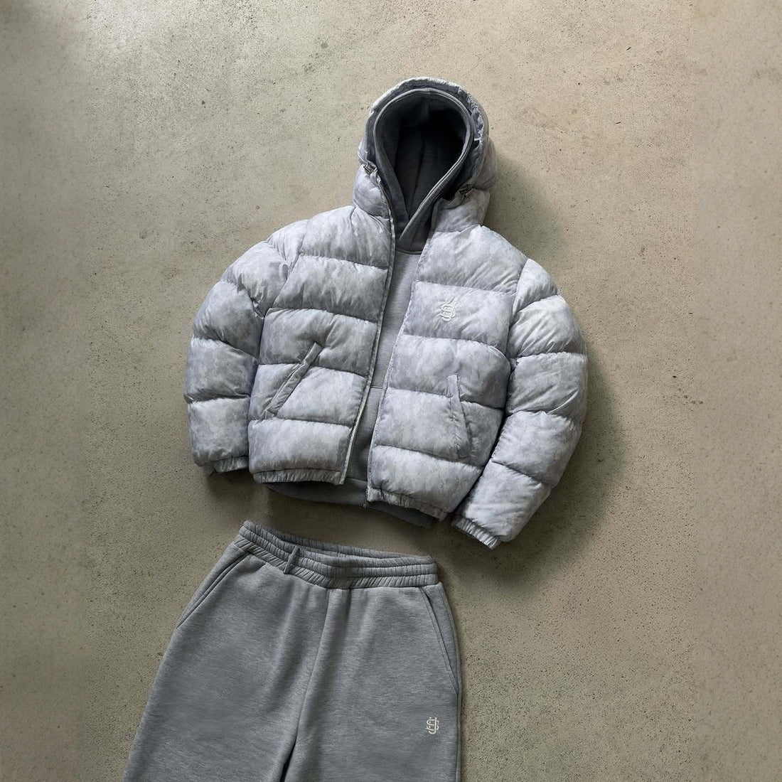 Black-and-White Quilted Hooded Down Jacket