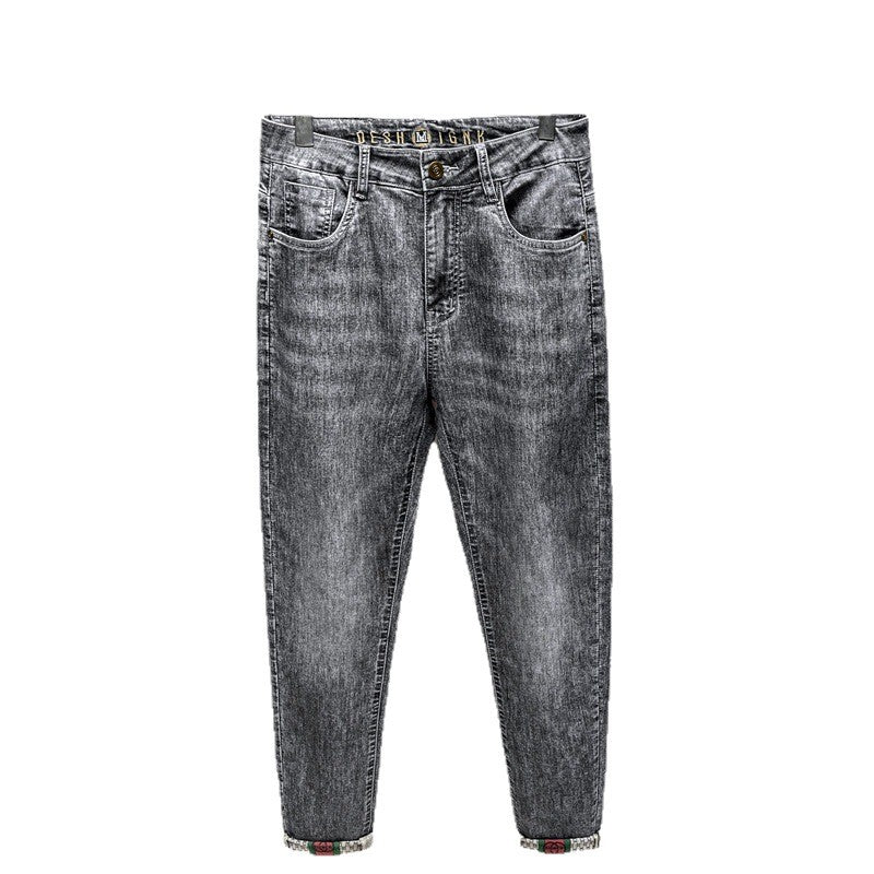 Straight-leg denim jeans with embroidered details