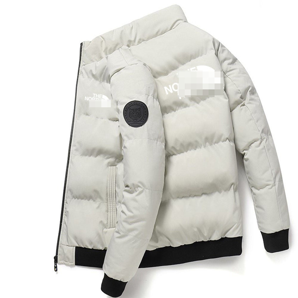 Black Cotton-Padded Puffer Jacket with Stand Collar