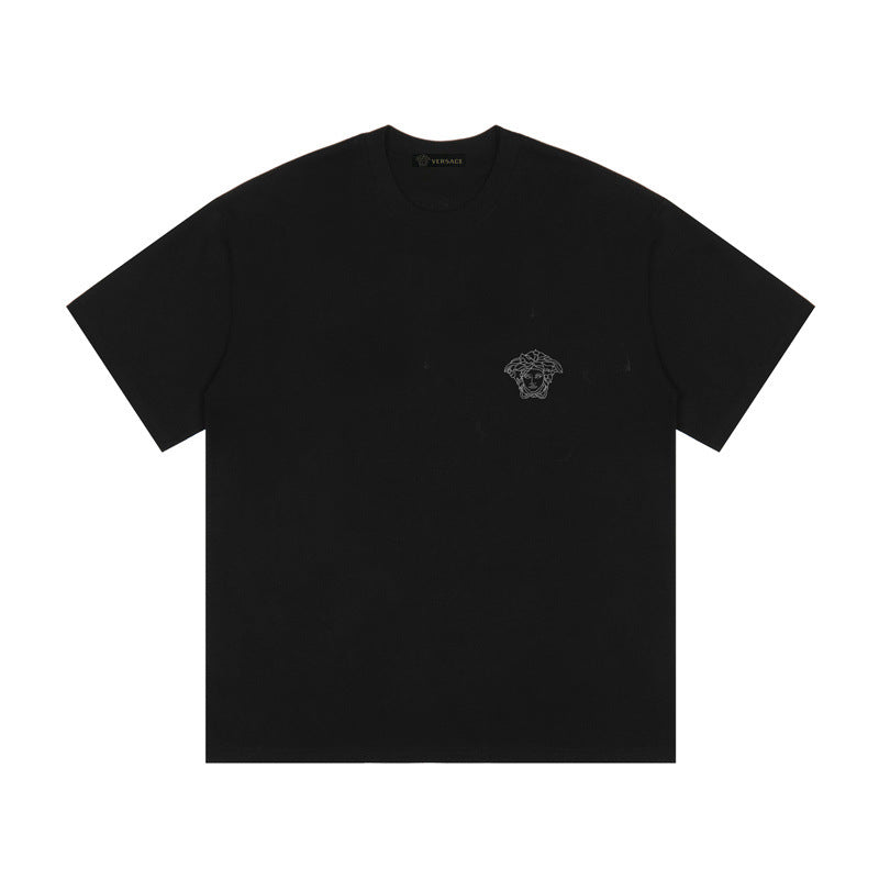 Baroque-Printed Cotton Crewneck T-shirt in Black, White, Tan, Beige, or Pink