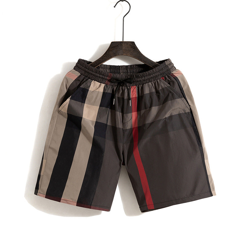 Classic Check Short in Khaki, Charcoal, Black, or Light Khaki with Elastic Waist