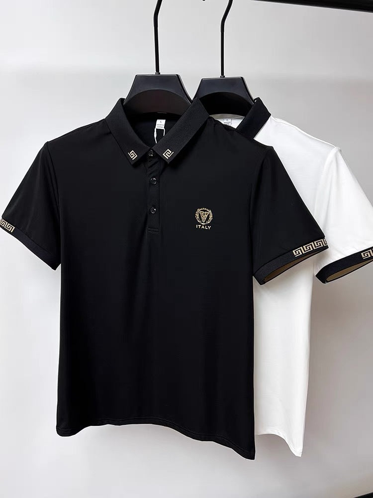 White and Black Short-Sleeve Ice Silk Polo Shirt