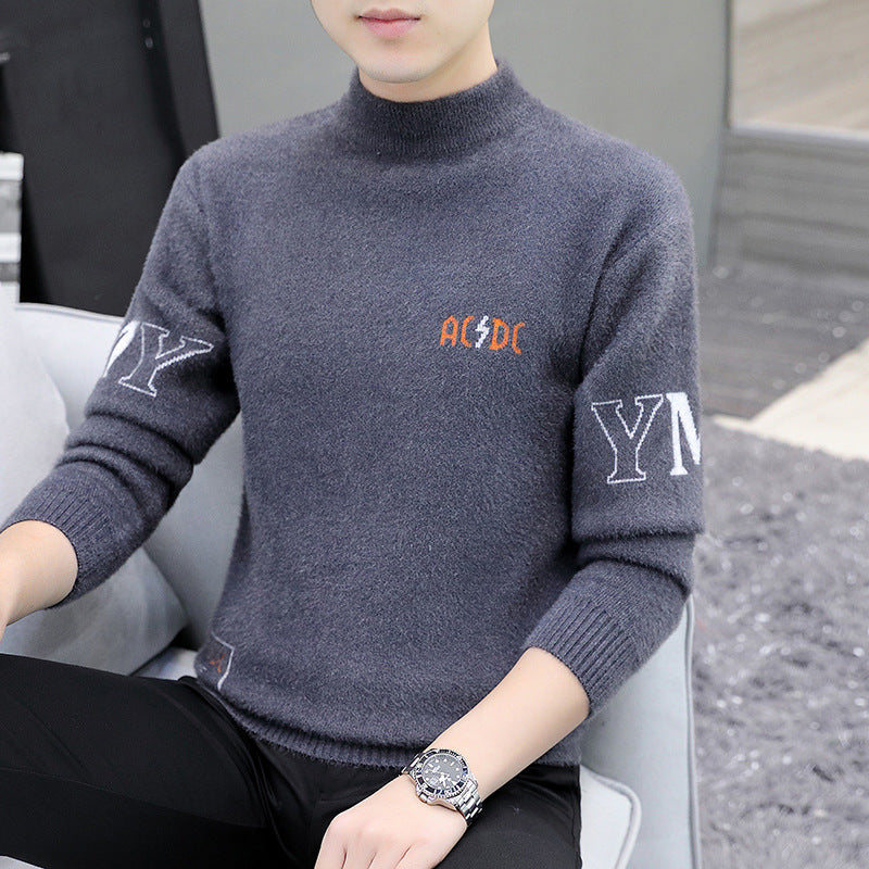 Velvet half-turtleneck jacquard pullover sweater