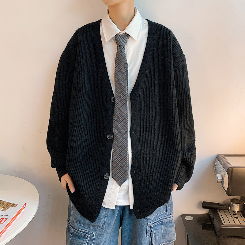 Loose-Fit Ribbed-Knit Open Cardigan in White or Black
