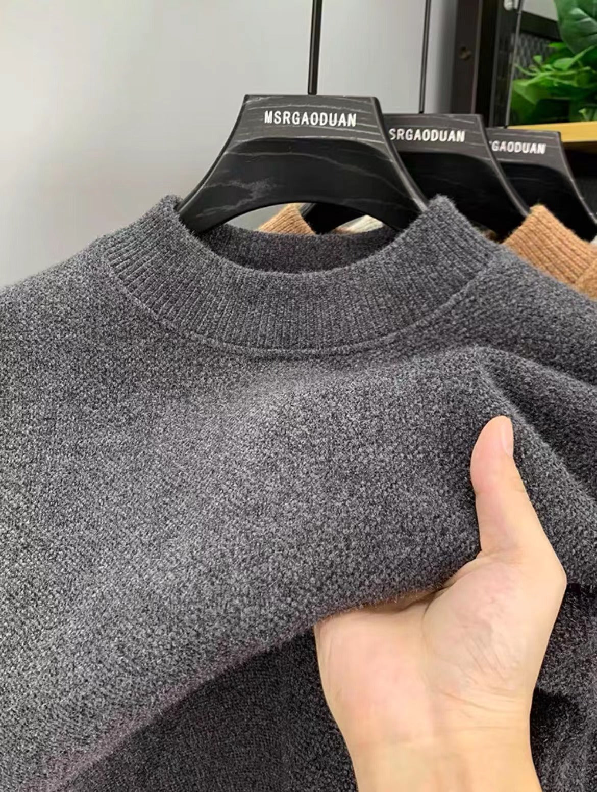 Chenille crewneck sweater with brushed interior for warmth
