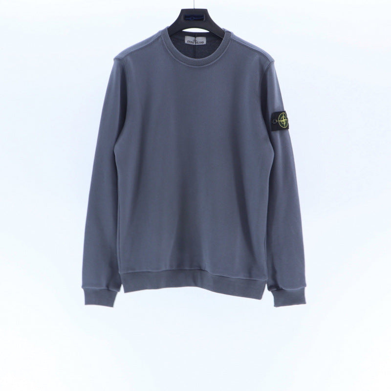Cotton crewneck sweatshirt with embroidered sleeve badge