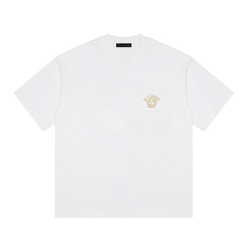 Baroque-Printed Cotton Crewneck T-shirt in Black, White, Tan, Beige, or Pink