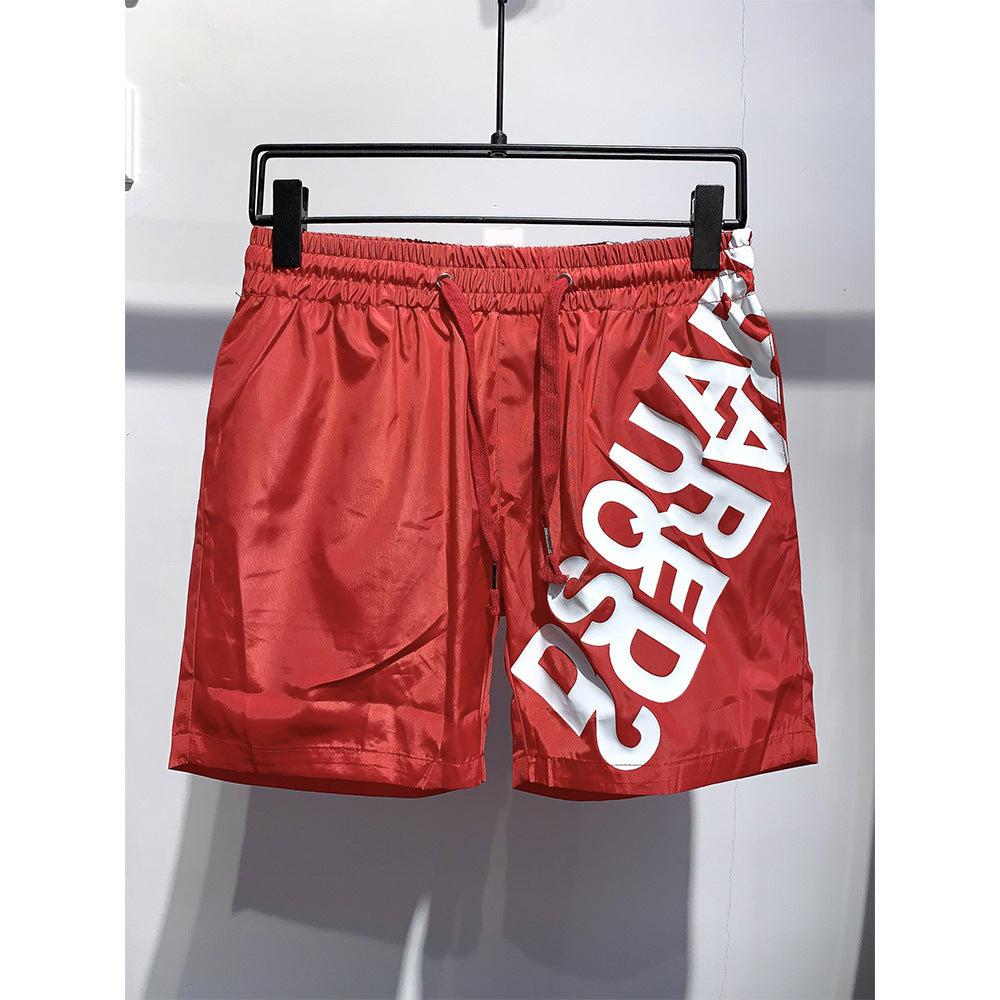 White Black Red Elastic-Waist Quick-Dry Casual Shorts