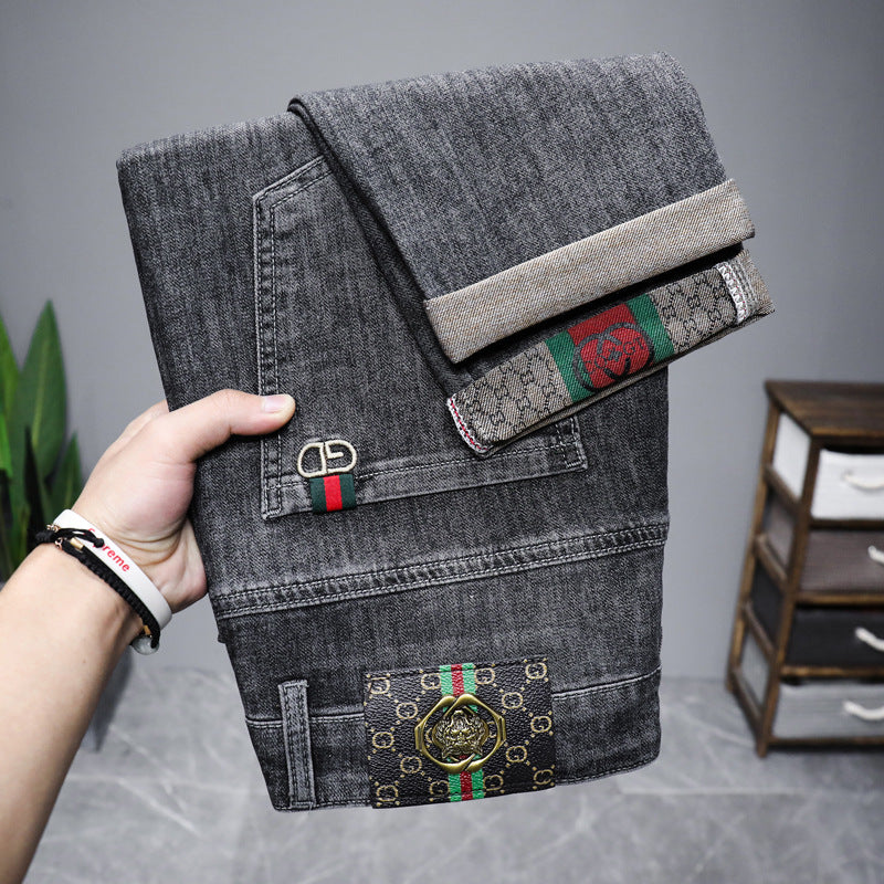 Straight-leg denim jeans with embroidered details