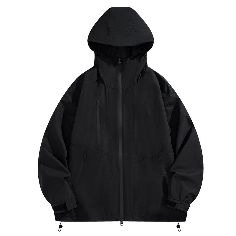 Color-Blocked Hooded Windproof Jacket in Black Beige Olive Green or Burgundy