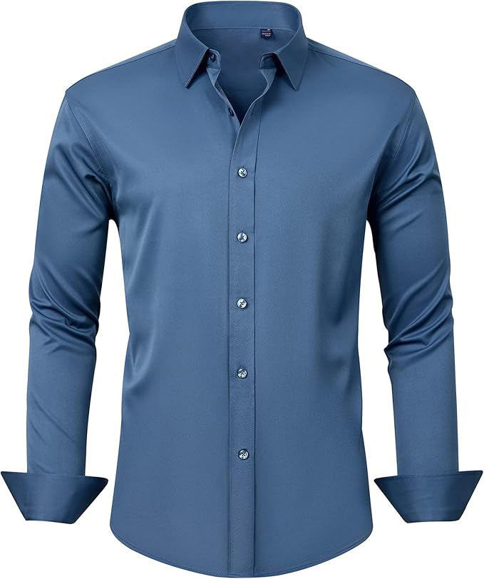 Slim-Fit Long-Sleeve Cotton Dress Shirt in Solid Colors
