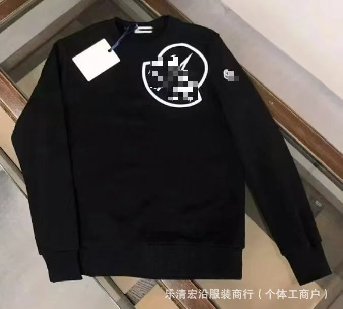 Cotton crewneck sweatshirt with embroidered circular motif and ribbed trim
