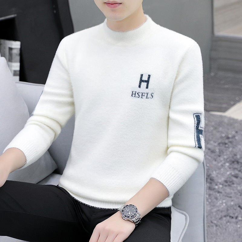 Velvet half-turtleneck jacquard pullover sweater