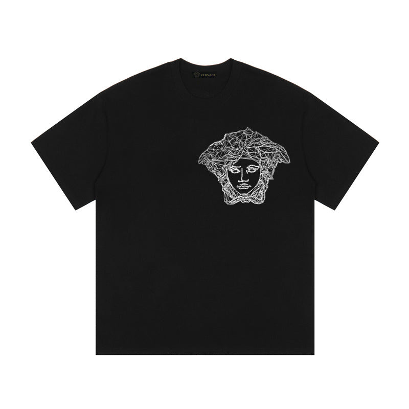 Baroque-Printed Cotton Crewneck T-shirt in Black, White, Tan, Beige, or Pink