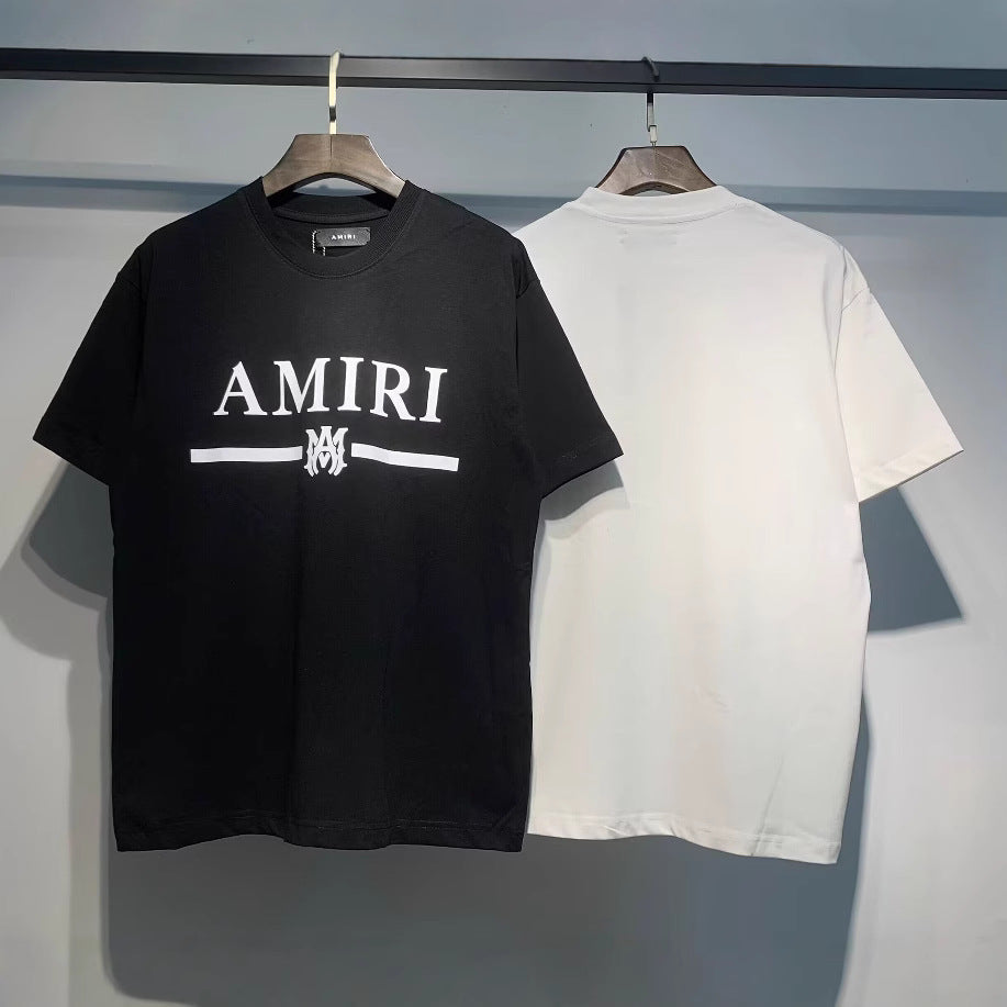 White or Black Short-Sleeve Round-Neck Cotton T-Shirt