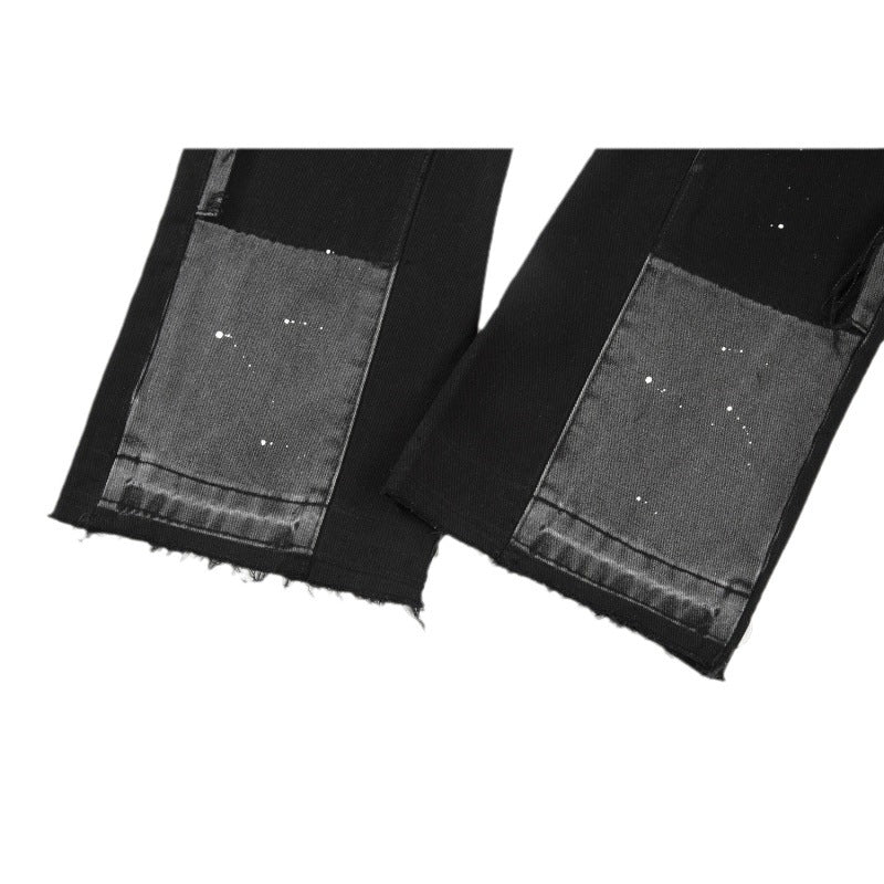 Black and Blue Paint-Splatter Side-Stripe Baggy Jeans