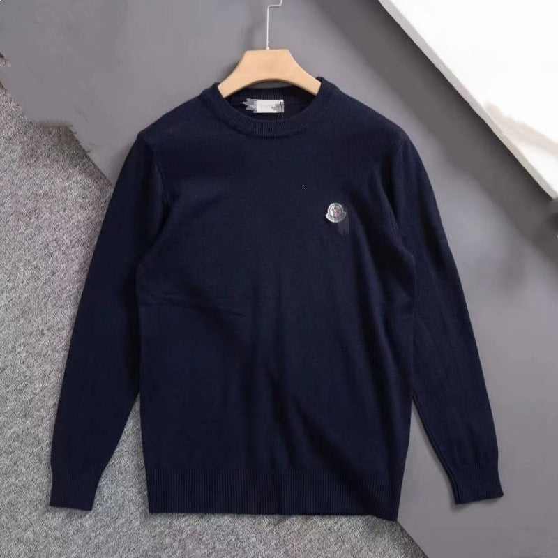 Black White Navy Light Gray Crewneck Sweater in Soft Knit Fabric