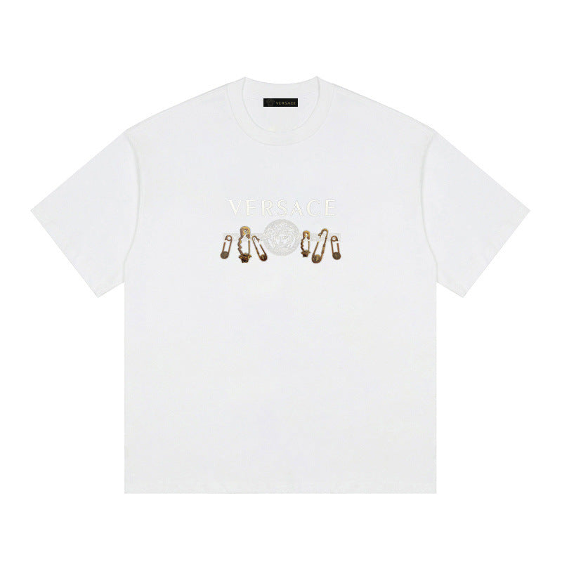 Baroque-Printed Cotton Crewneck T-shirt in Black, White, Tan, Beige, or Pink
