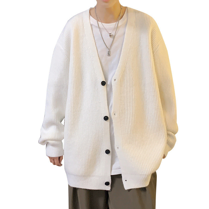 Loose-Fit Ribbed-Knit Open Cardigan in White or Black