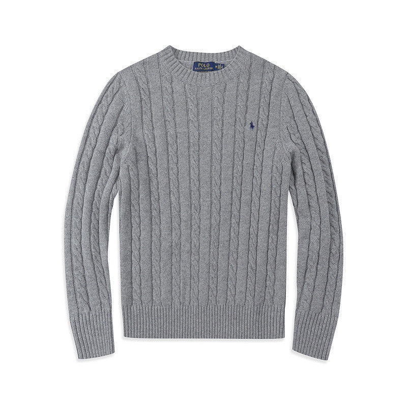 Navy Cable-Knit Crew Neck Pullover Sweater