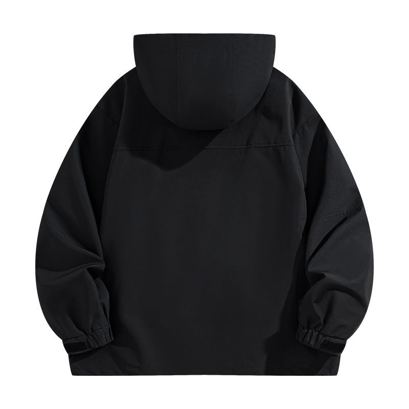 Color-Blocked Hooded Windproof Jacket in Black Beige Olive Green or Burgundy