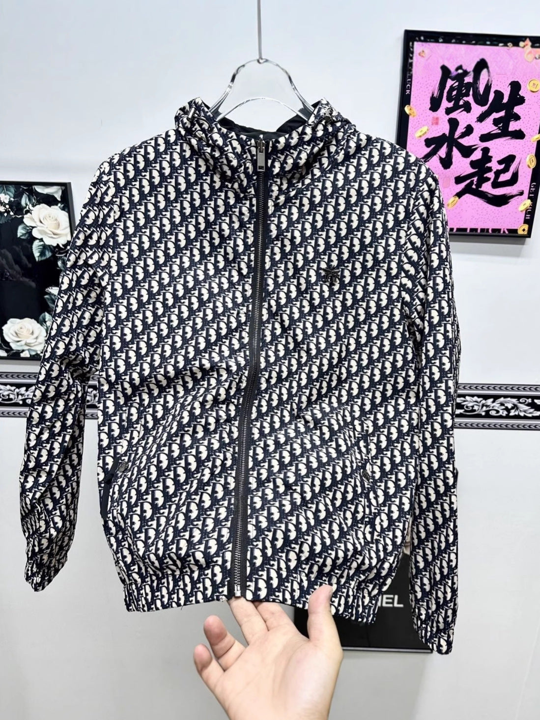 Black Double-Sided Zip-Up Hooded Hardshell Jacket