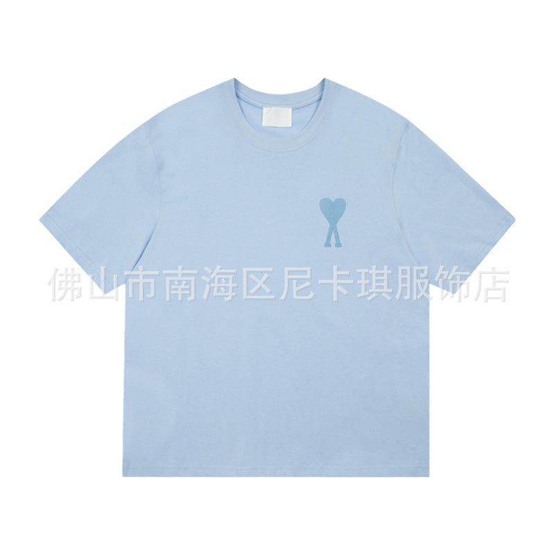 Embroidered Heart Detail Short Sleeve Cotton T-Shirt