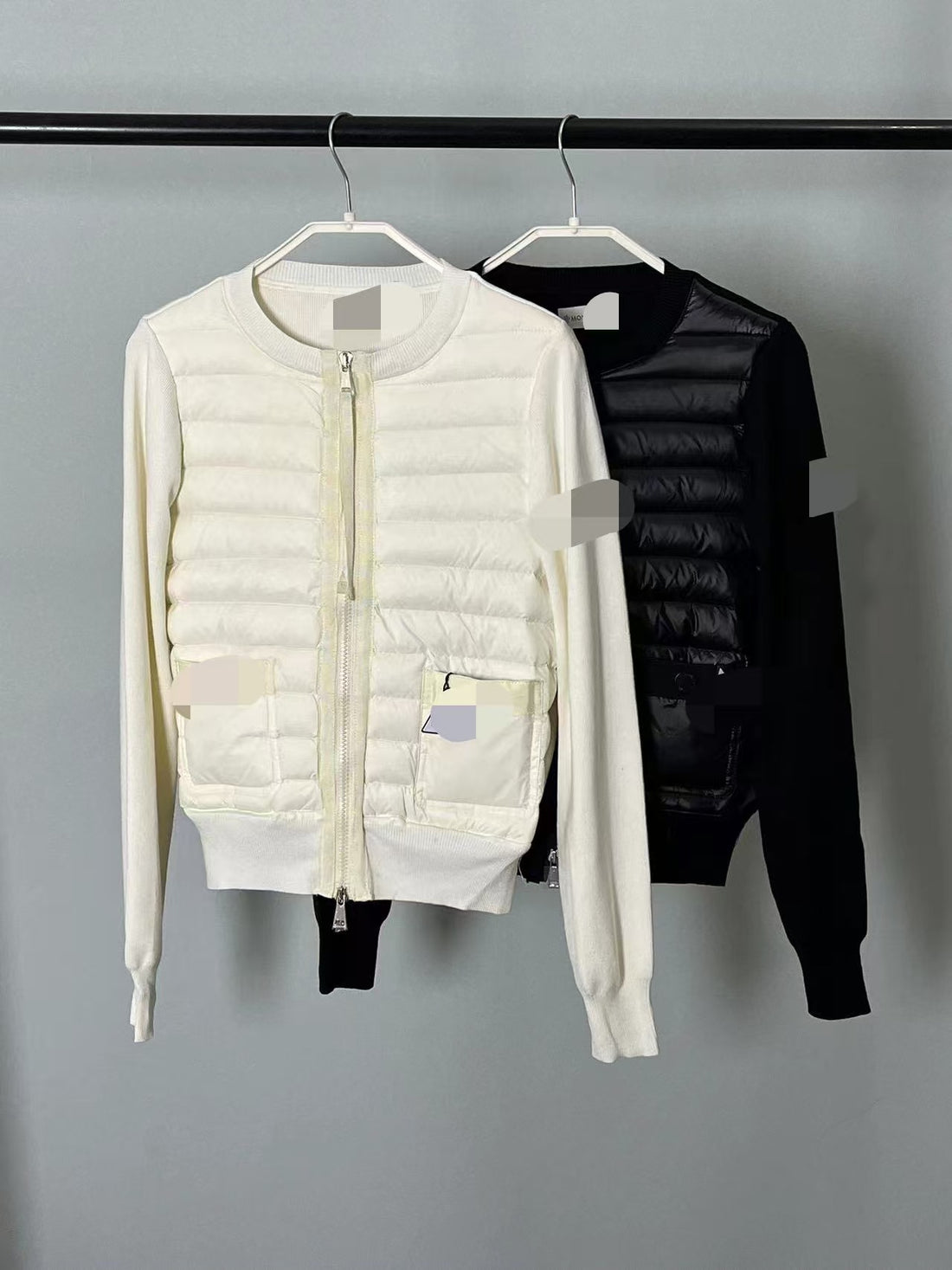 Black Knit-Sleeve Puffer Vest with Full Front Zip