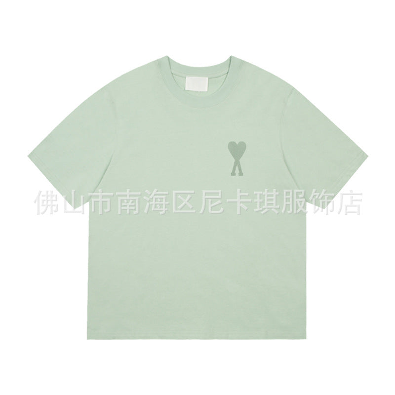 Embroidered Heart Detail Short Sleeve Cotton T-Shirt