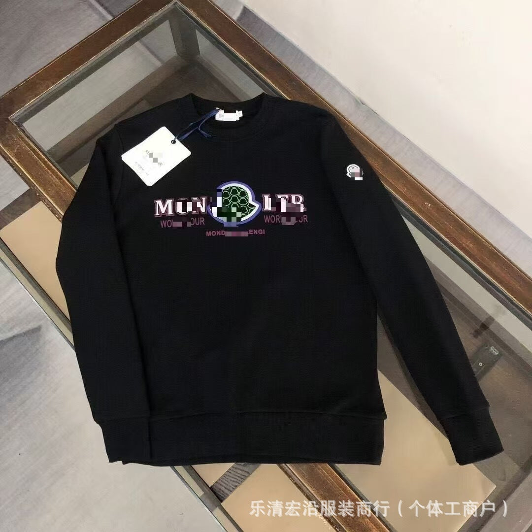 Cotton crewneck sweatshirt with embroidered circular motif and ribbed trim