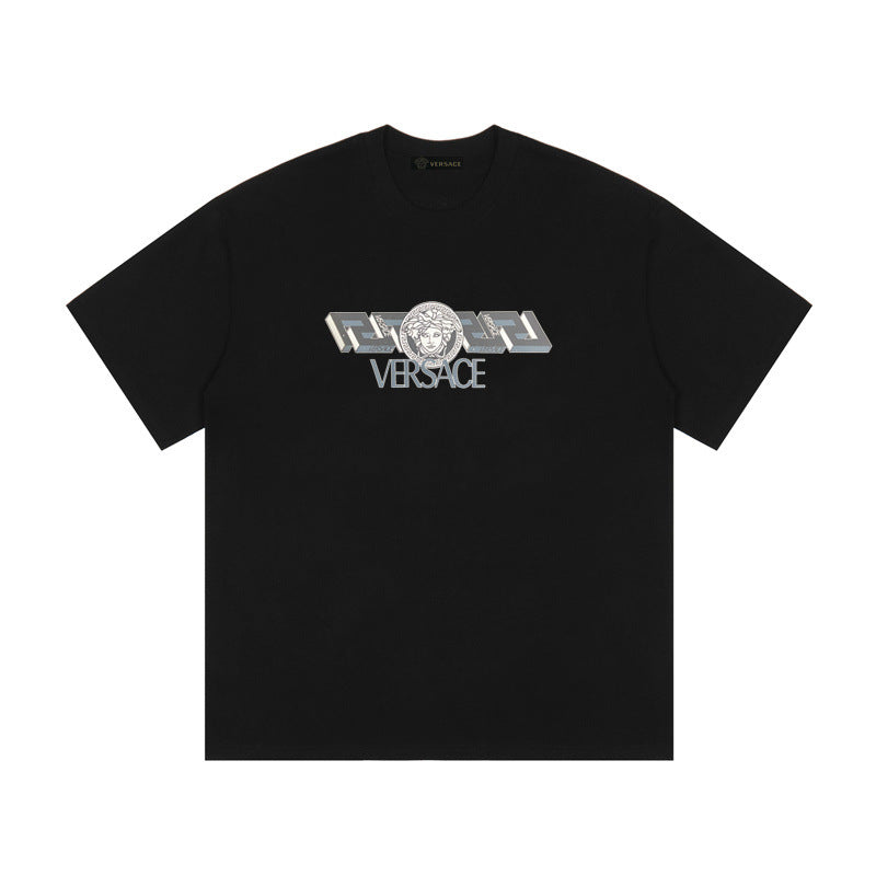 Baroque-Printed Cotton Crewneck T-shirt in Black, White, Tan, Beige, or Pink