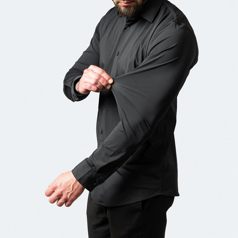 Slim-Fit Long-Sleeve Cotton Dress Shirt in Solid Colors