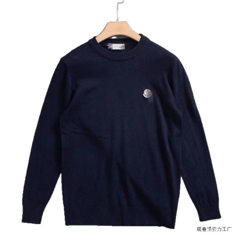 Black White Navy Light Gray Crewneck Sweater in Soft Knit Fabric