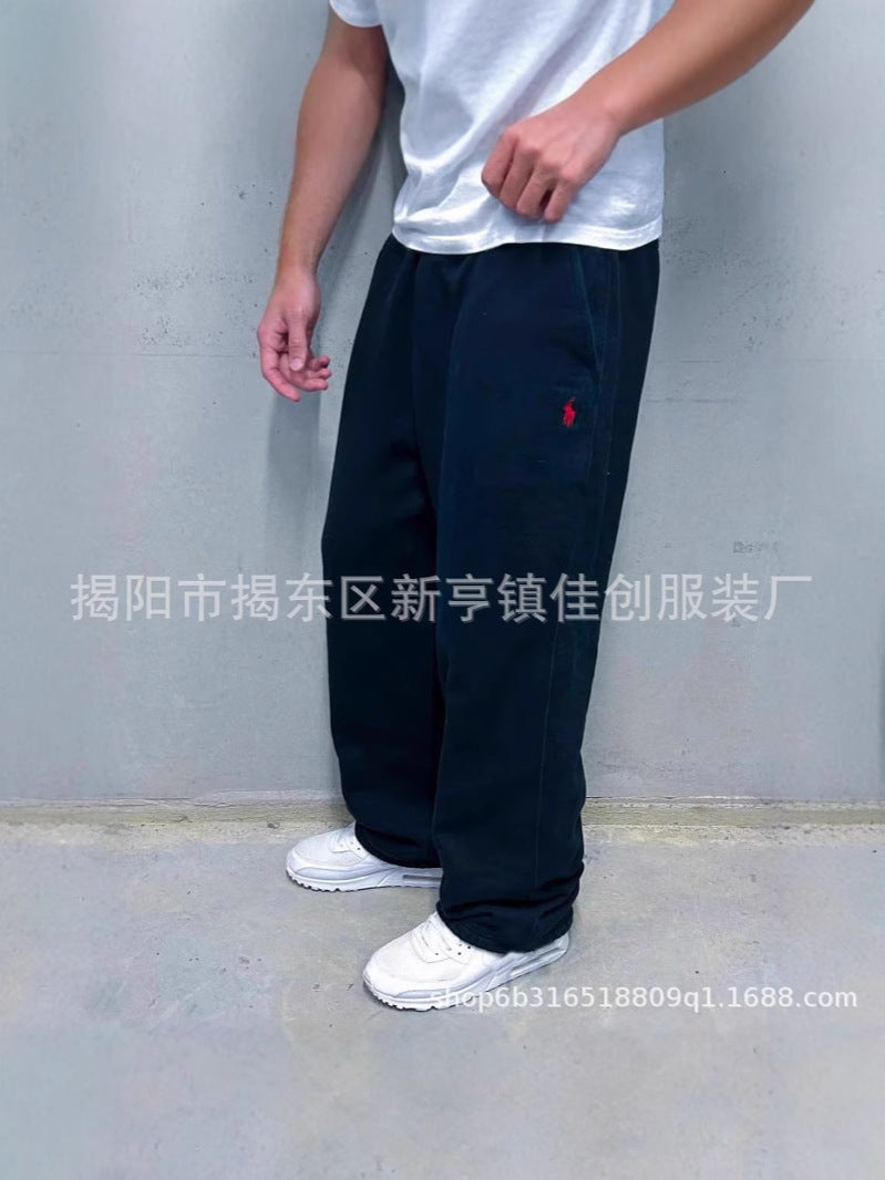 Retro-inspired wide-leg elastic-waist casual pants