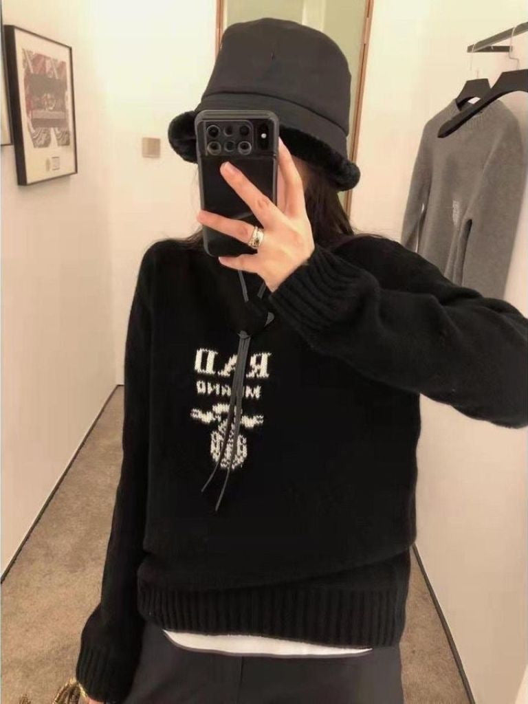 P Home 25 Autumn Winter New Women's Classic Letter Logo Jacquard Casual Loose Ve