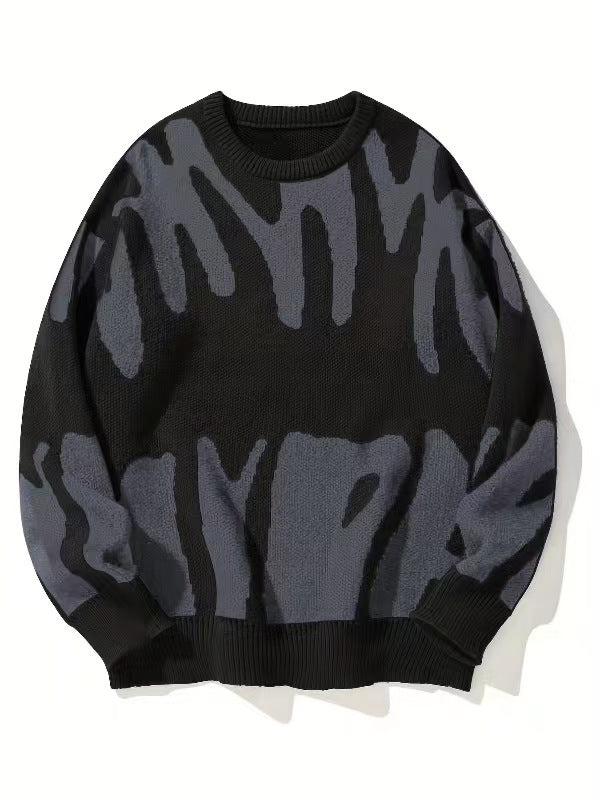 Jacquard knit sweater with abstract graphic and ribbed cuffs